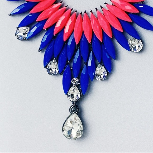 Amrita Singh Gunmetal Blue & Pink Austrian Crystal Bib Modern Bubble Necklace - Picture 6 of 15